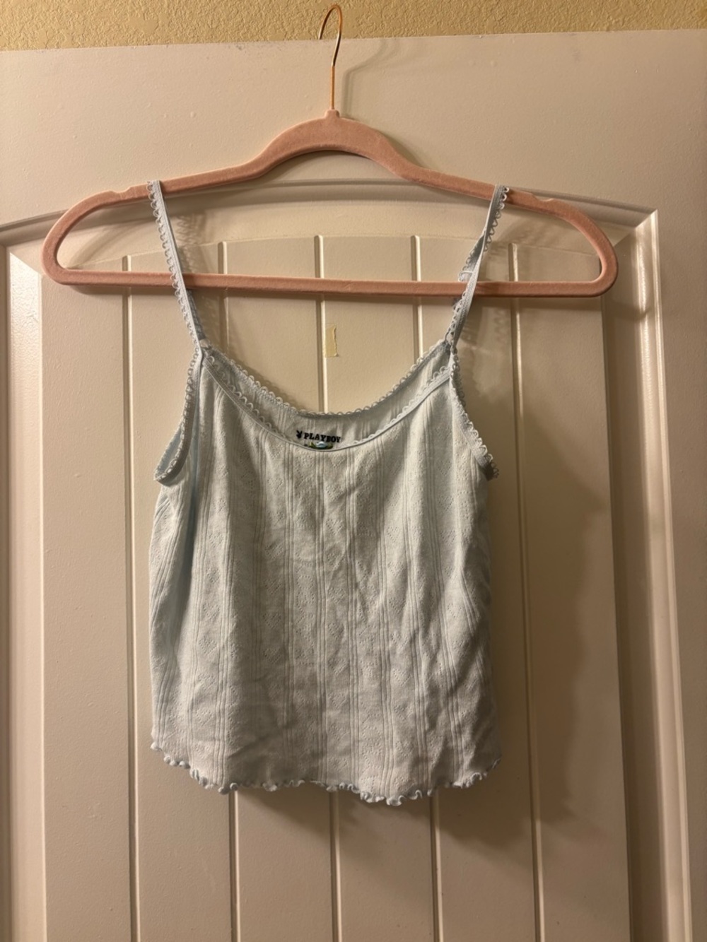 PLAYBOY Pale Blue Ribbed Lace-Trim Cami
